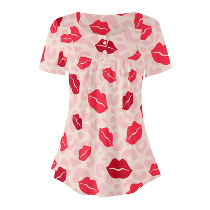 lockere-bluse-mit-u-ausschnitt-und-kurzen-armeln-fur-damen-pink-lips-bluse-jlr-design-3 - JLR Design