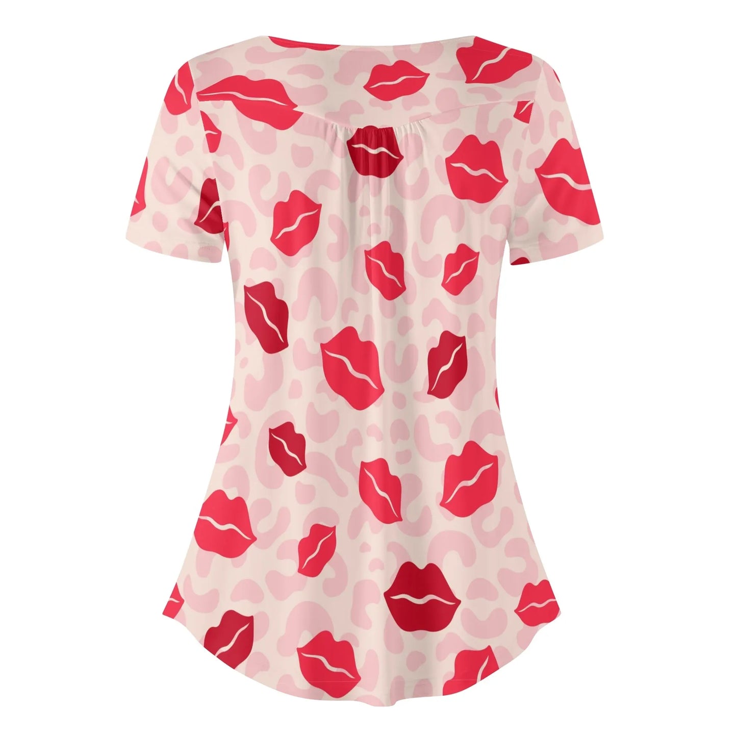 lockere-bluse-mit-u-ausschnitt-und-kurzen-armeln-fur-damen-pink-lips-bluse-jlr-design-4 - JLR Design