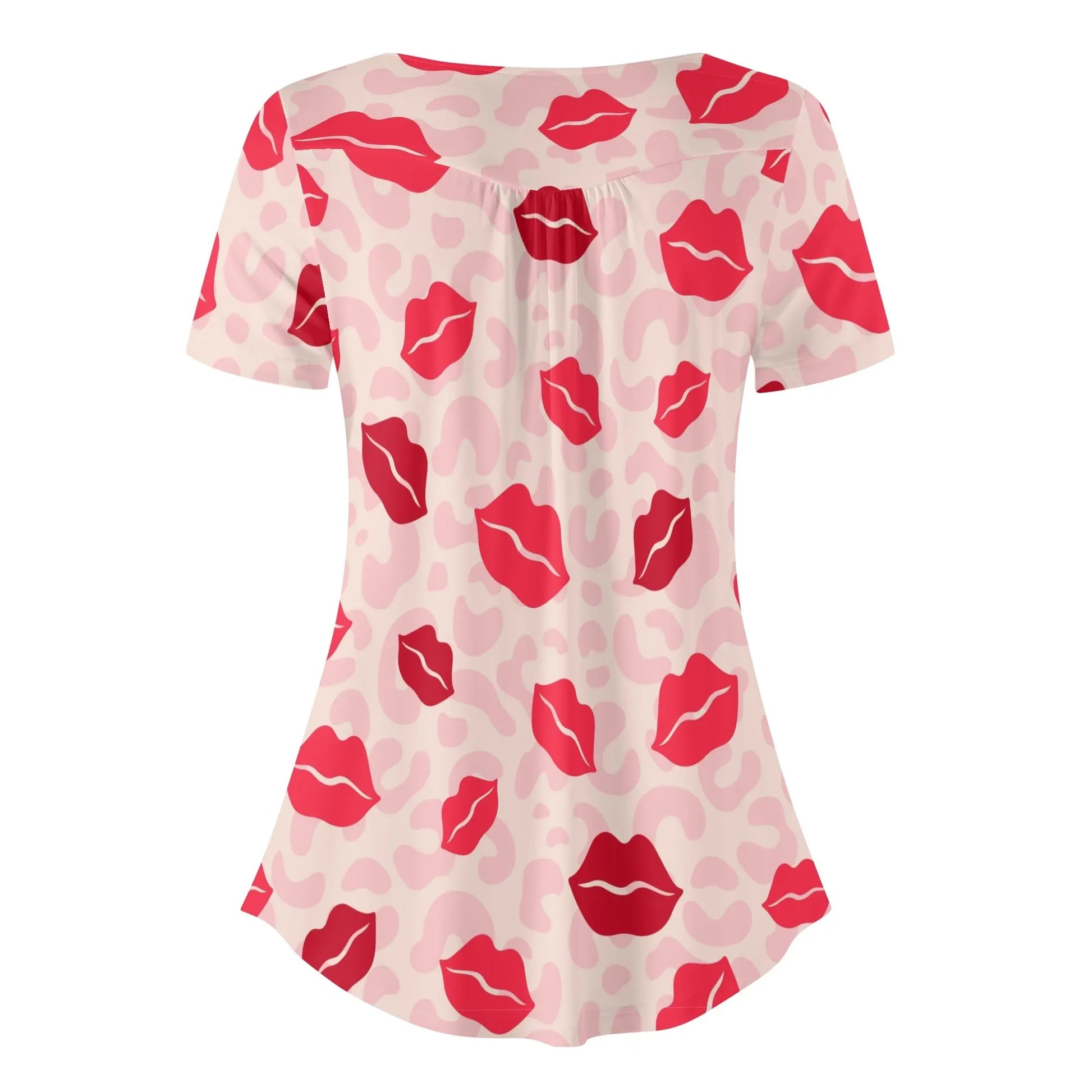 lockere-bluse-mit-u-ausschnitt-und-kurzen-armeln-fur-damen-pink-lips-bluse-jlr-design-4 - JLR Design