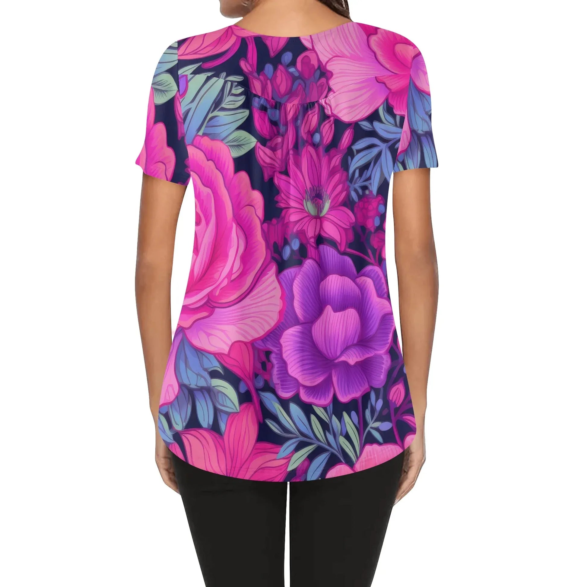 lockere-bluse-mit-u-ausschnitt-und-kurzen-armeln-fur-damen-pink-rose-bluse-jlr-design-2 - JLR Design