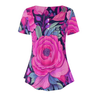 lockere-bluse-mit-u-ausschnitt-und-kurzen-armeln-fur-damen-pink-rose-bluse-jlr-design-3 - JLR Design