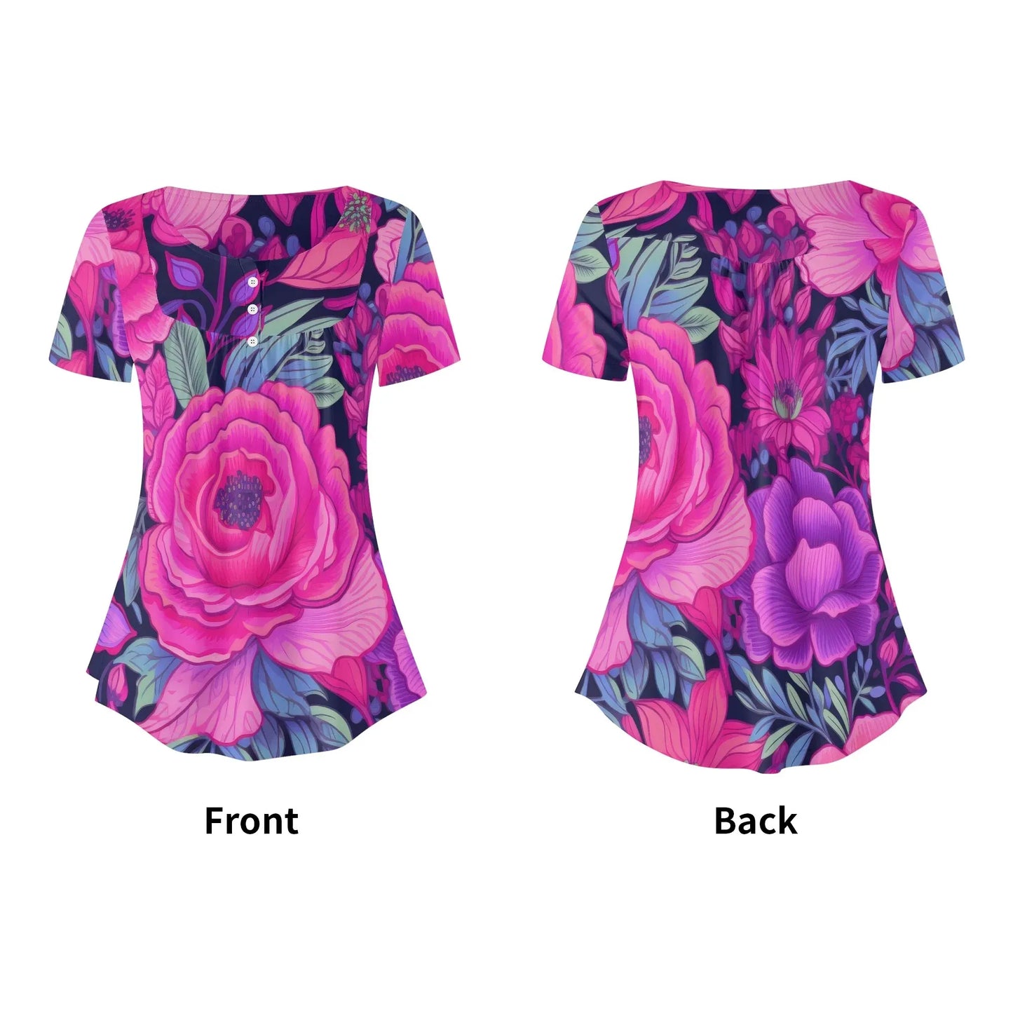 lockere-bluse-mit-u-ausschnitt-und-kurzen-armeln-fur-damen-pink-rose-bluse-jlr-design-5 - JLR Design