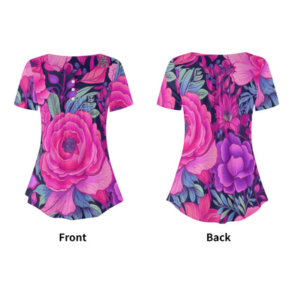 lockere-bluse-mit-u-ausschnitt-und-kurzen-armeln-fur-damen-pink-rose-bluse-jlr-design-5 - JLR Design