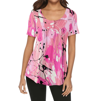 lockere-bluse-mit-u-ausschnitt-und-kurzen-armeln-fur-damen-pink-splash-bluse-jlr-design-1 - JLR Design