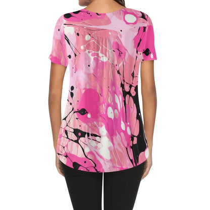 lockere-bluse-mit-u-ausschnitt-und-kurzen-armeln-fur-damen-pink-splash-bluse-jlr-design-2 - JLR Design