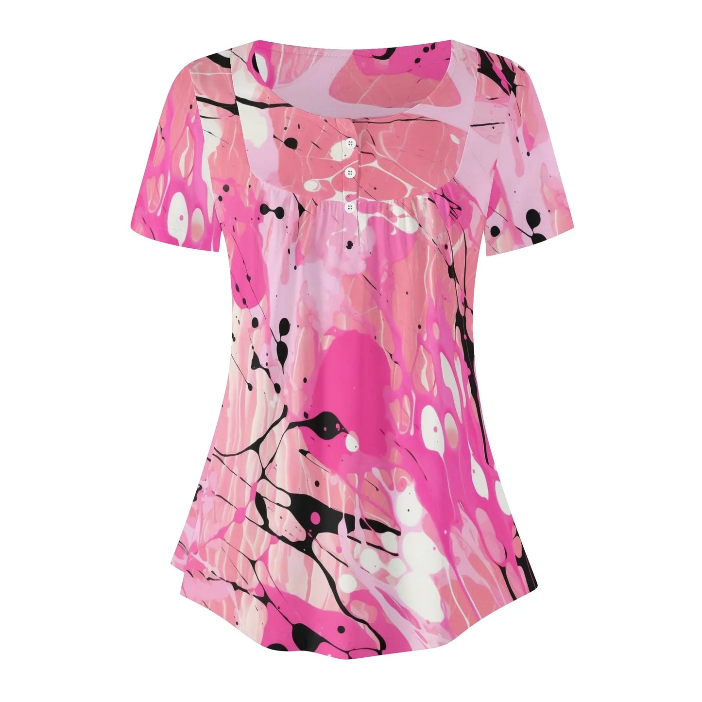 lockere-bluse-mit-u-ausschnitt-und-kurzen-armeln-fur-damen-pink-splash-bluse-jlr-design-3 - JLR Design