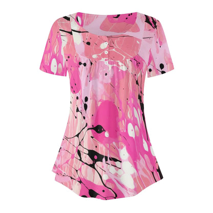 lockere-bluse-mit-u-ausschnitt-und-kurzen-armeln-fur-damen-pink-splash-bluse-jlr-design-3 - JLR Design