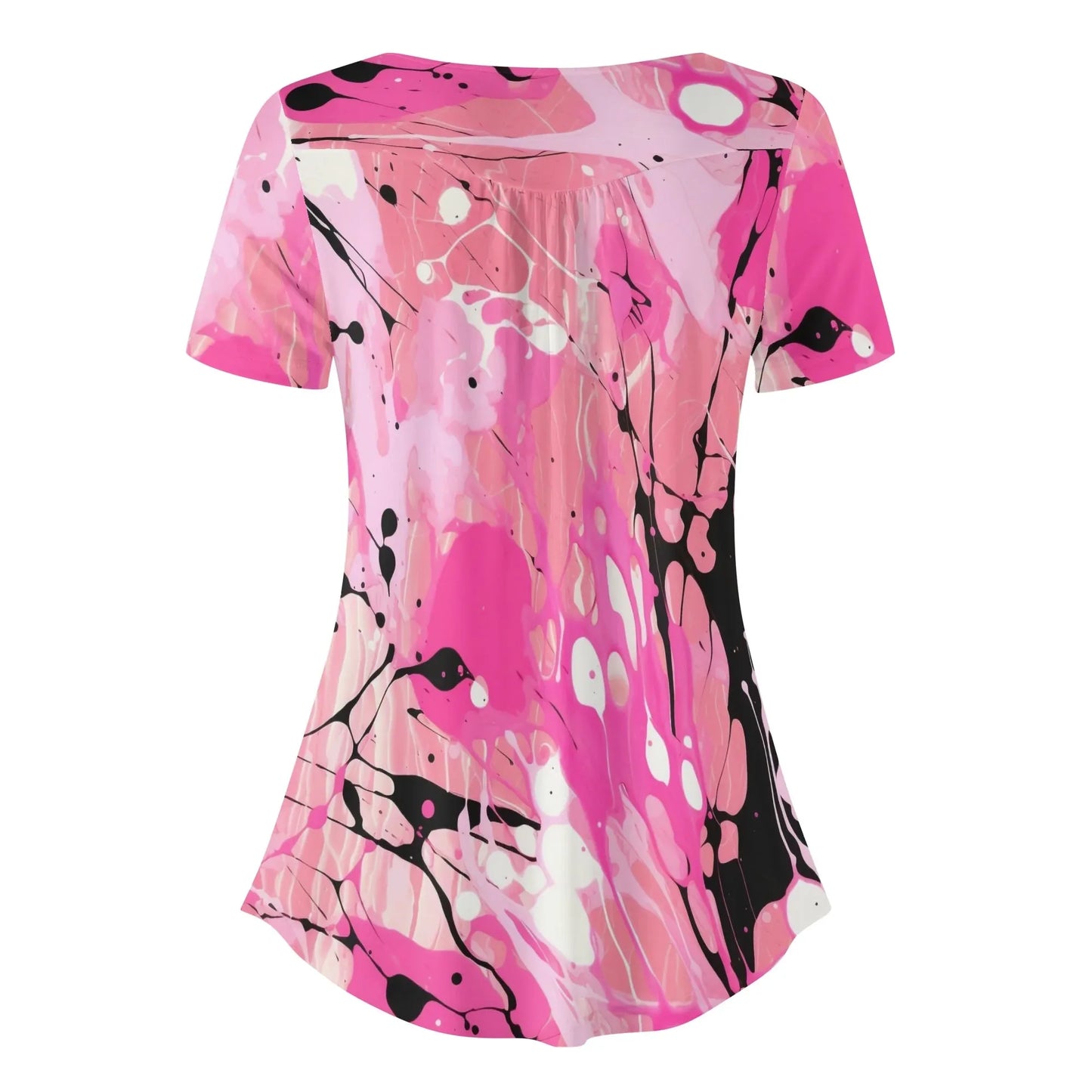 lockere-bluse-mit-u-ausschnitt-und-kurzen-armeln-fur-damen-pink-splash-bluse-jlr-design-4 - JLR Design
