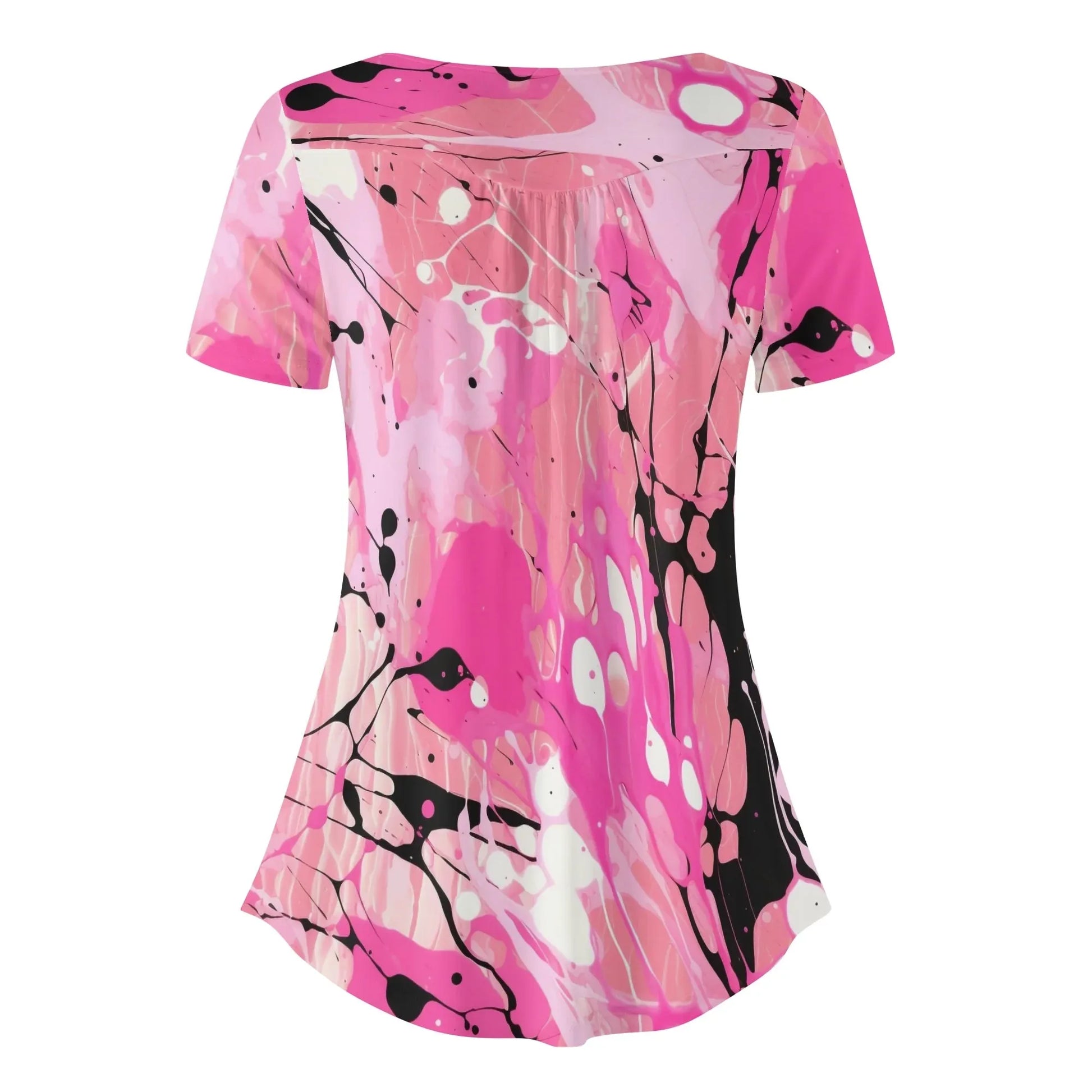 lockere-bluse-mit-u-ausschnitt-und-kurzen-armeln-fur-damen-pink-splash-bluse-jlr-design-4 - JLR Design