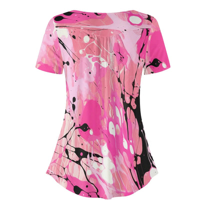lockere-bluse-mit-u-ausschnitt-und-kurzen-armeln-fur-damen-pink-splash-bluse-jlr-design-4 - JLR Design