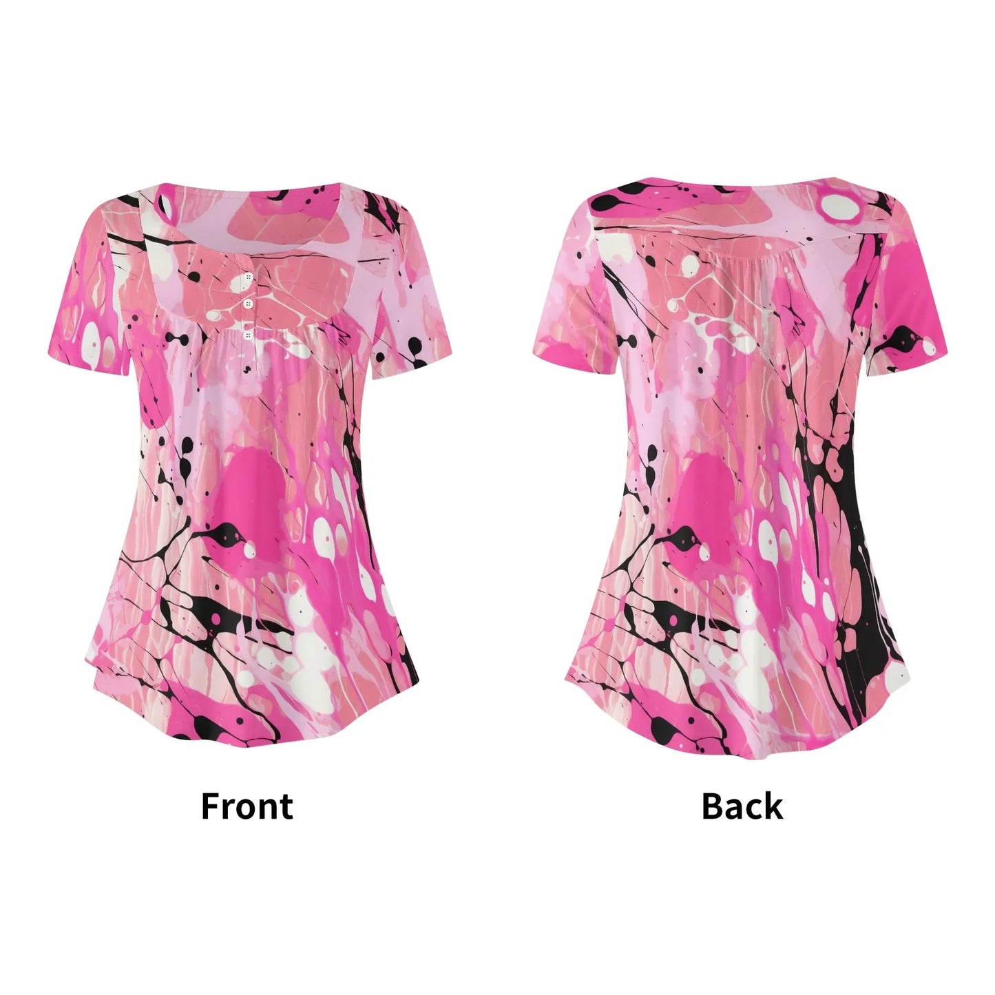 lockere-bluse-mit-u-ausschnitt-und-kurzen-armeln-fur-damen-pink-splash-bluse-jlr-design-5 - JLR Design