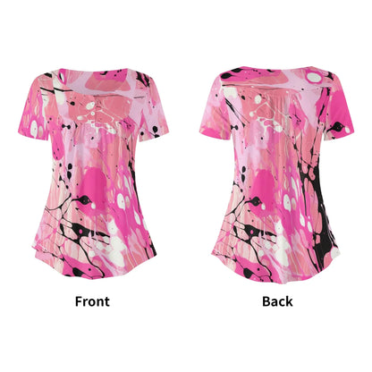lockere-bluse-mit-u-ausschnitt-und-kurzen-armeln-fur-damen-pink-splash-bluse-jlr-design-5 - JLR Design
