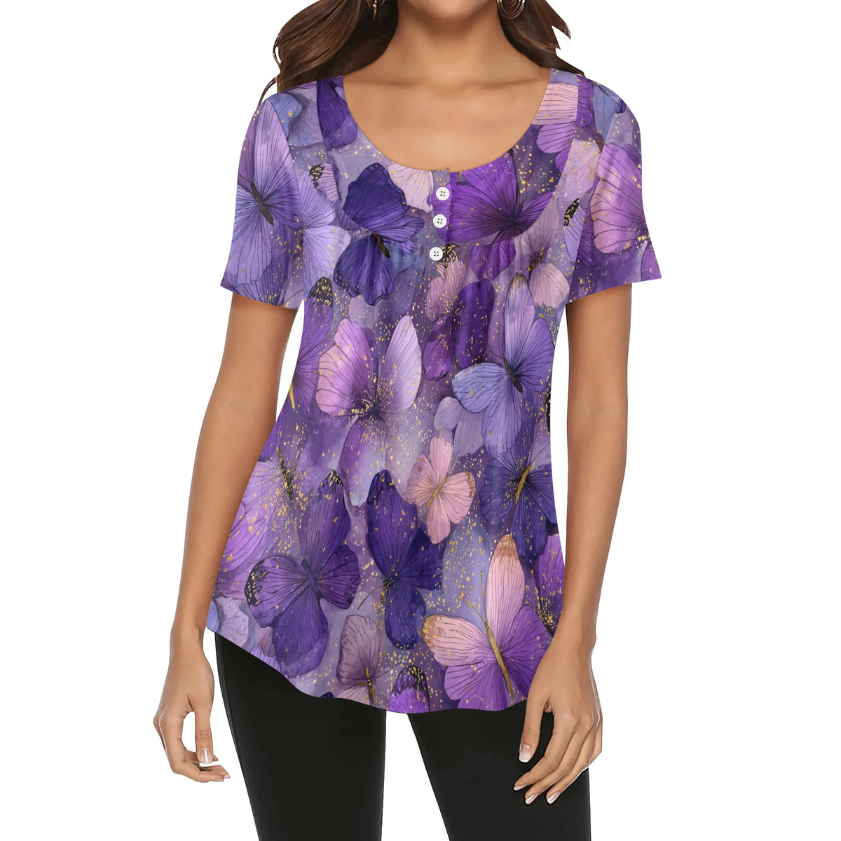 lockere-bluse-mit-u-ausschnitt-und-kurzen-armeln-fur-damen-purple-butterfly-v1-bluse-jlr-design-jlr-design-de-1 - JLR Design
