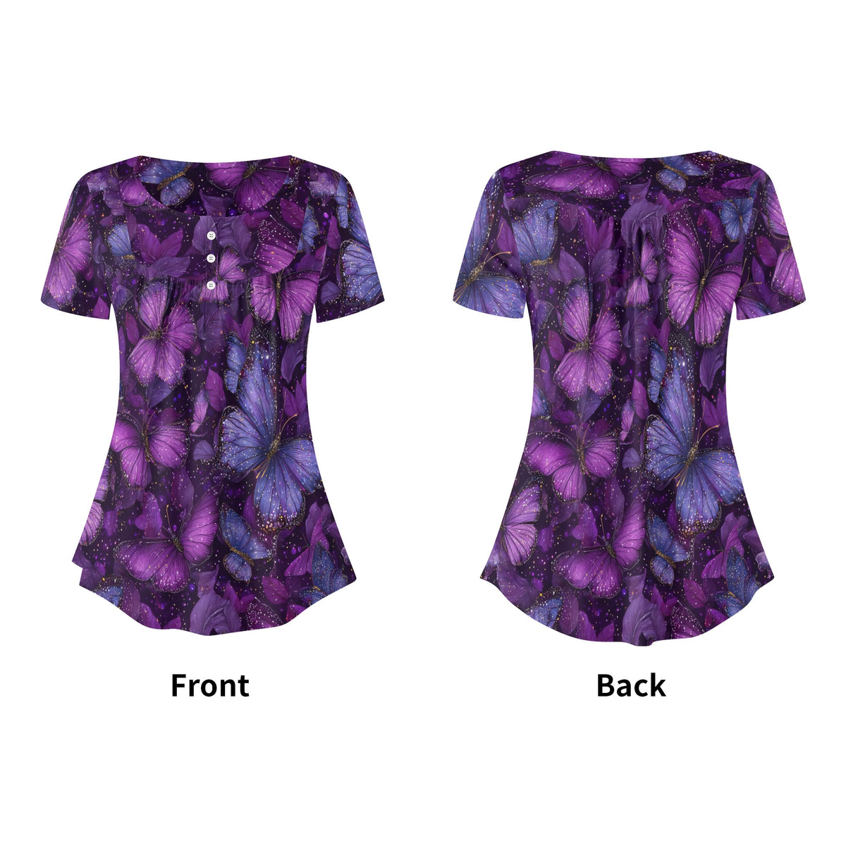 lockere-bluse-mit-u-ausschnitt-und-kurzen-armeln-fur-damen-purple-butterfly-v5-bluse-jlr-design-jlr-design-de-5 - JLR Design
