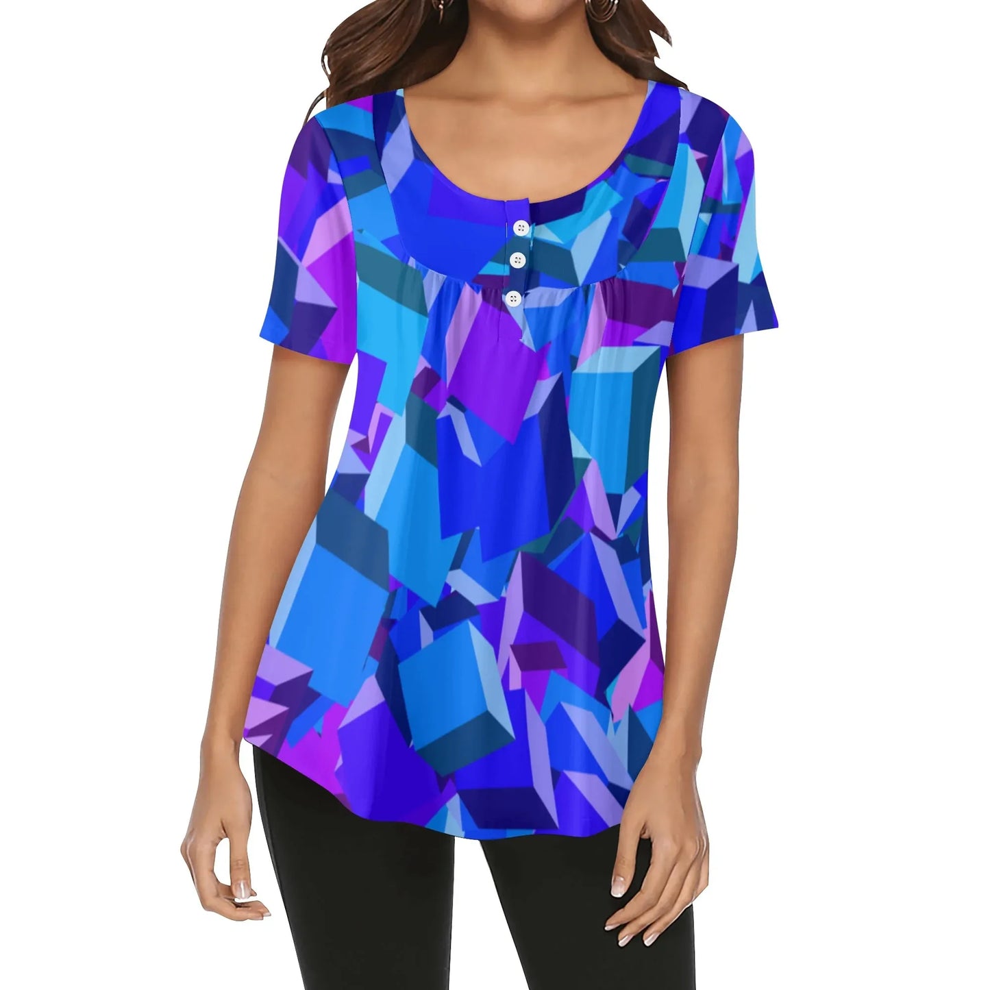 lockere-bluse-mit-u-ausschnitt-und-kurzen-armeln-fur-damen-purple-cube-bluse-jlr-design-1 - JLR Design