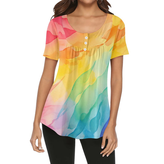 lockere-bluse-mit-u-ausschnitt-und-kurzen-armeln-fur-damen-rainbow-bluse-jlr-design-1 - JLR Design
