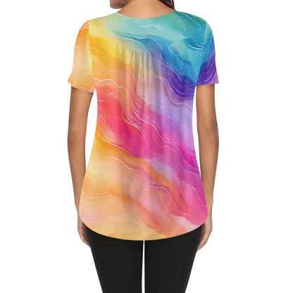lockere-bluse-mit-u-ausschnitt-und-kurzen-armeln-fur-damen-rainbow-waves-bluse-jlr-design-2 - JLR Design
