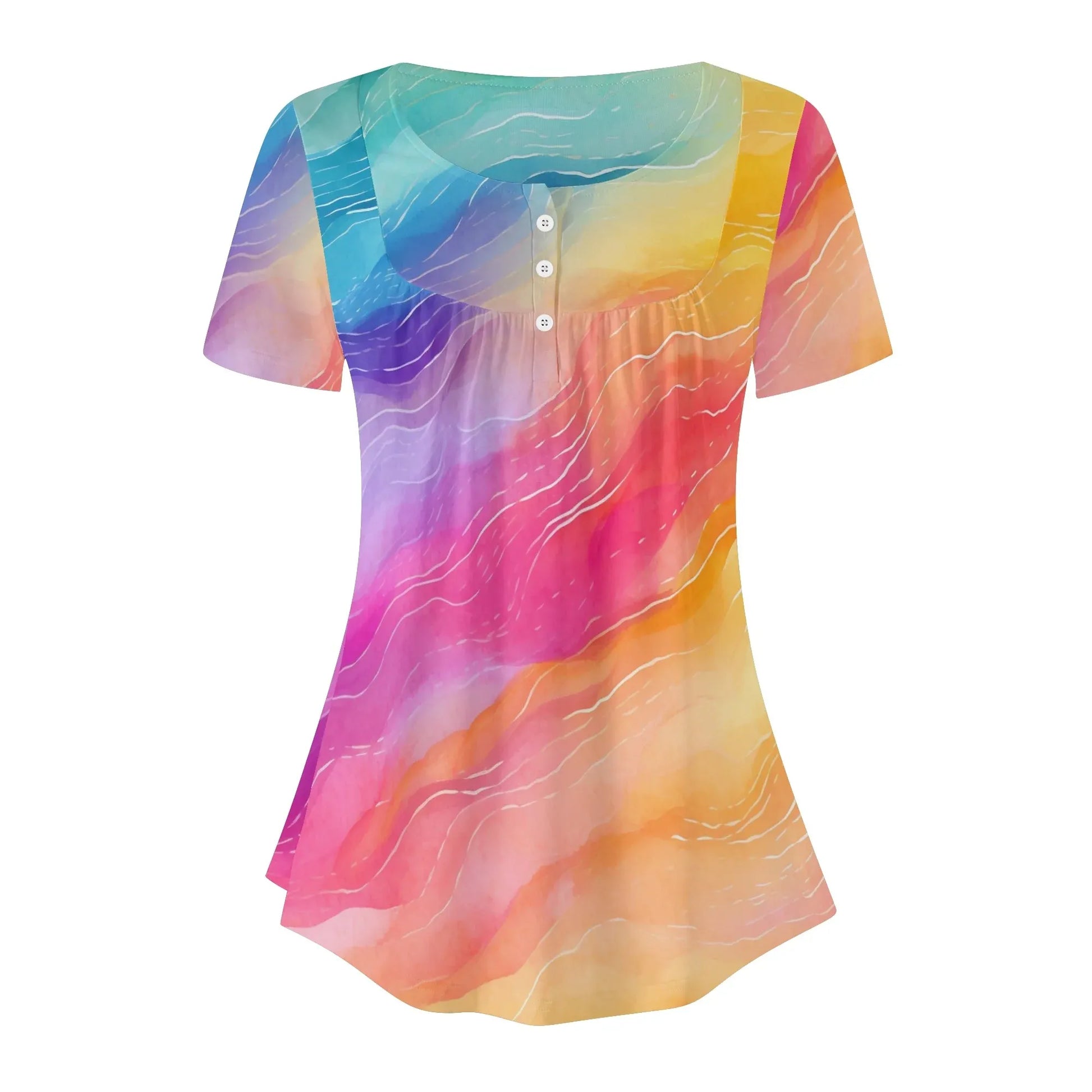 lockere-bluse-mit-u-ausschnitt-und-kurzen-armeln-fur-damen-rainbow-waves-bluse-jlr-design-3 - JLR Design