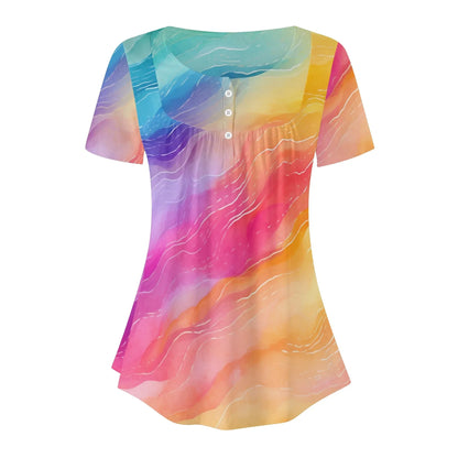 lockere-bluse-mit-u-ausschnitt-und-kurzen-armeln-fur-damen-rainbow-waves-bluse-jlr-design-3 - JLR Design