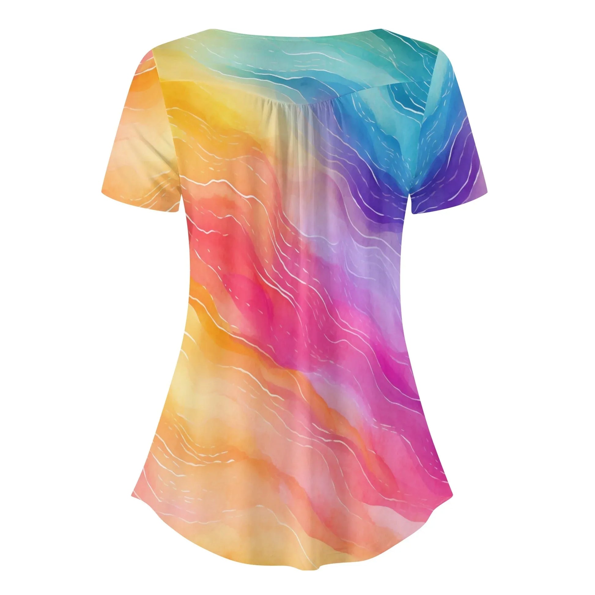lockere-bluse-mit-u-ausschnitt-und-kurzen-armeln-fur-damen-rainbow-waves-bluse-jlr-design-4 - JLR Design