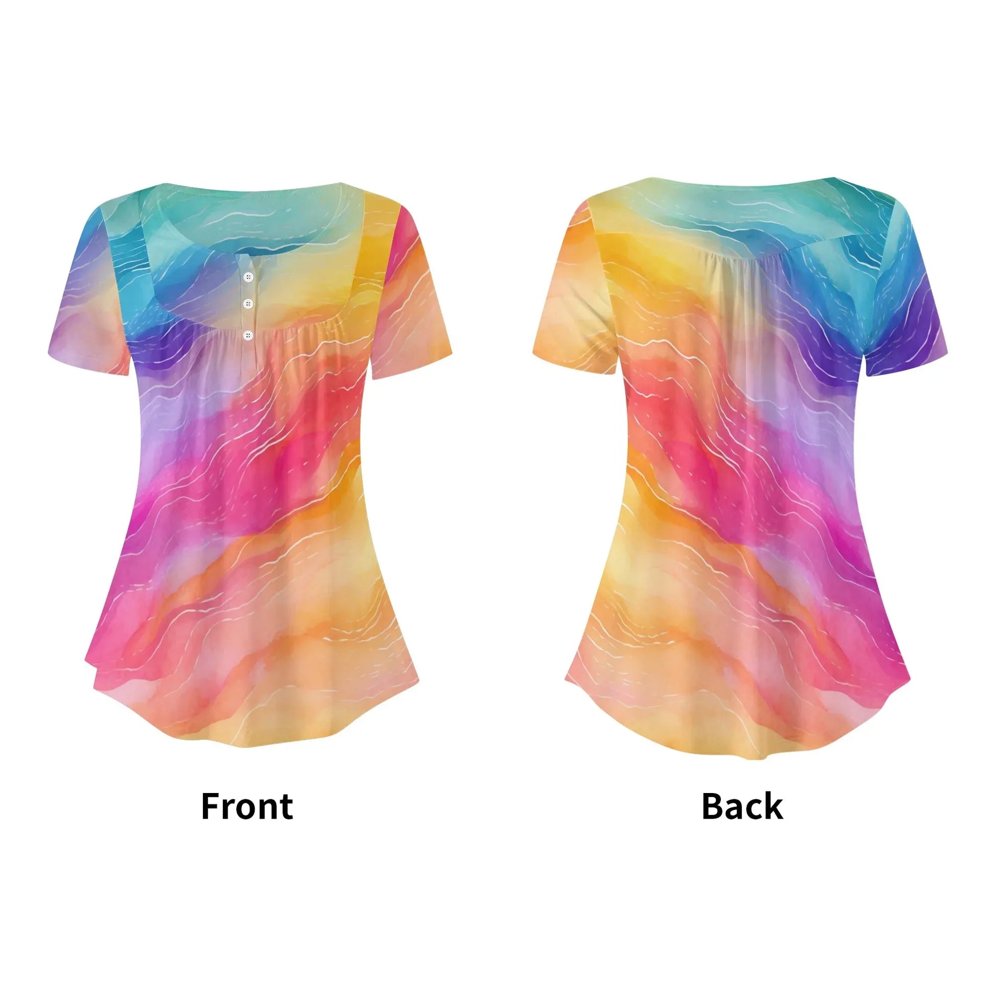lockere-bluse-mit-u-ausschnitt-und-kurzen-armeln-fur-damen-rainbow-waves-bluse-jlr-design-5 - JLR Design