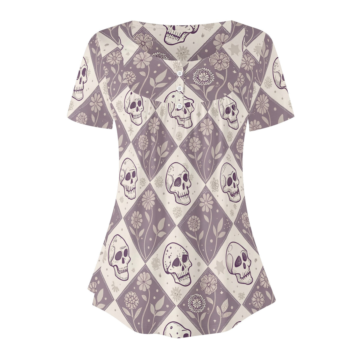 lockere-bluse-mit-u-ausschnitt-und-kurzen-armeln-fur-damen-retro-halloween-v14-bluse-jlr-design-jlr-design-de-3 - JLR Design