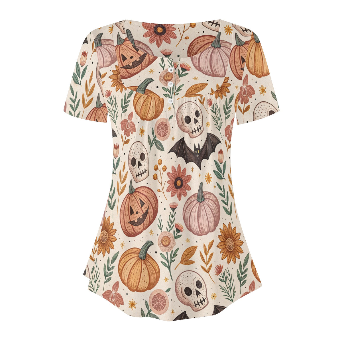 lockere-bluse-mit-u-ausschnitt-und-kurzen-armeln-fur-damen-retro-halloween-v7-bluse-jlr-design-jlr-design-de-3 - JLR Design