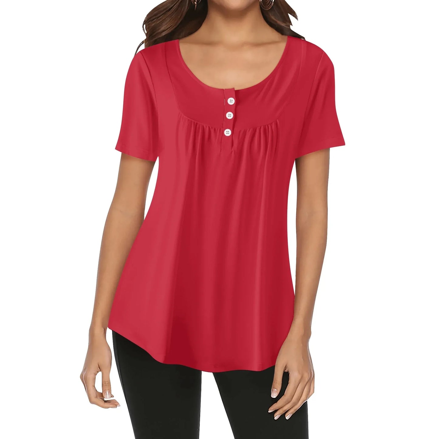 lockere-bluse-mit-u-ausschnitt-und-kurzen-armeln-fur-damen-rot-bluse-jlr-design-1 - JLR Design