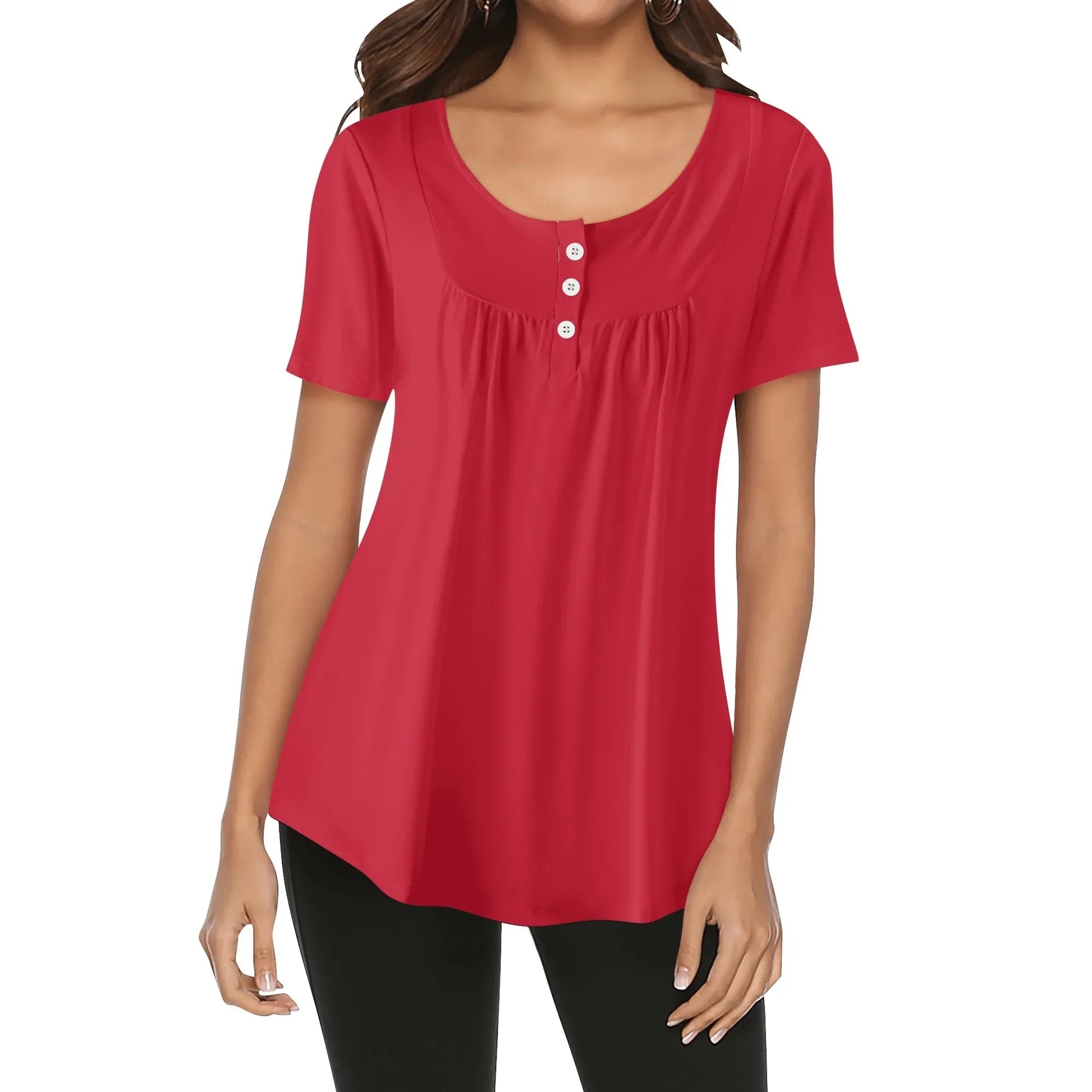 lockere-bluse-mit-u-ausschnitt-und-kurzen-armeln-fur-damen-rot-bluse-jlr-design-1 - JLR Design