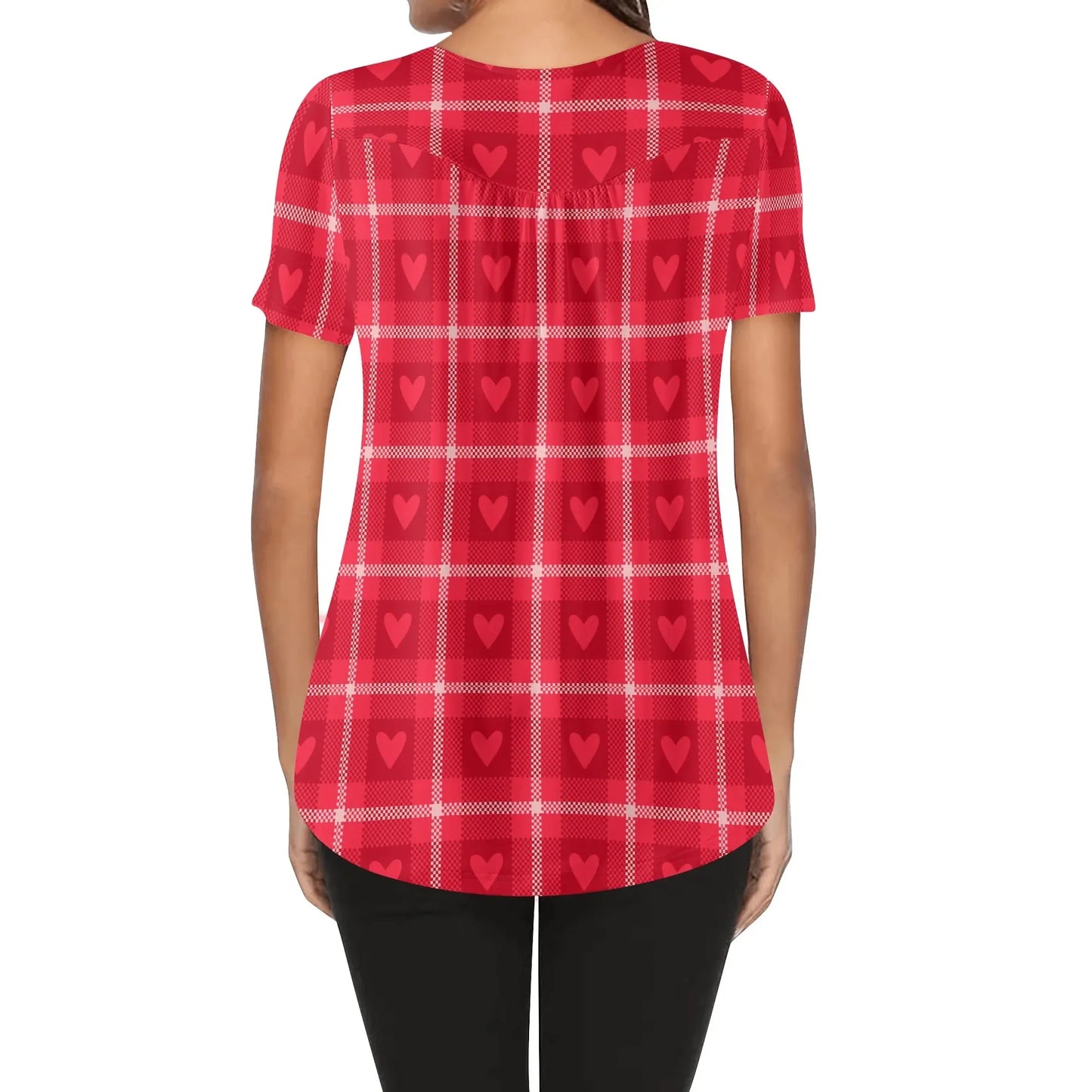 lockere-bluse-mit-u-ausschnitt-und-kurzen-armeln-fur-damen-rote-karo-herzchen-bluse-jlr-design-2 - JLR Design