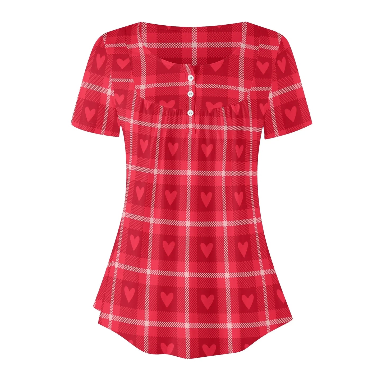lockere-bluse-mit-u-ausschnitt-und-kurzen-armeln-fur-damen-rote-karo-herzchen-bluse-jlr-design-3 - JLR Design