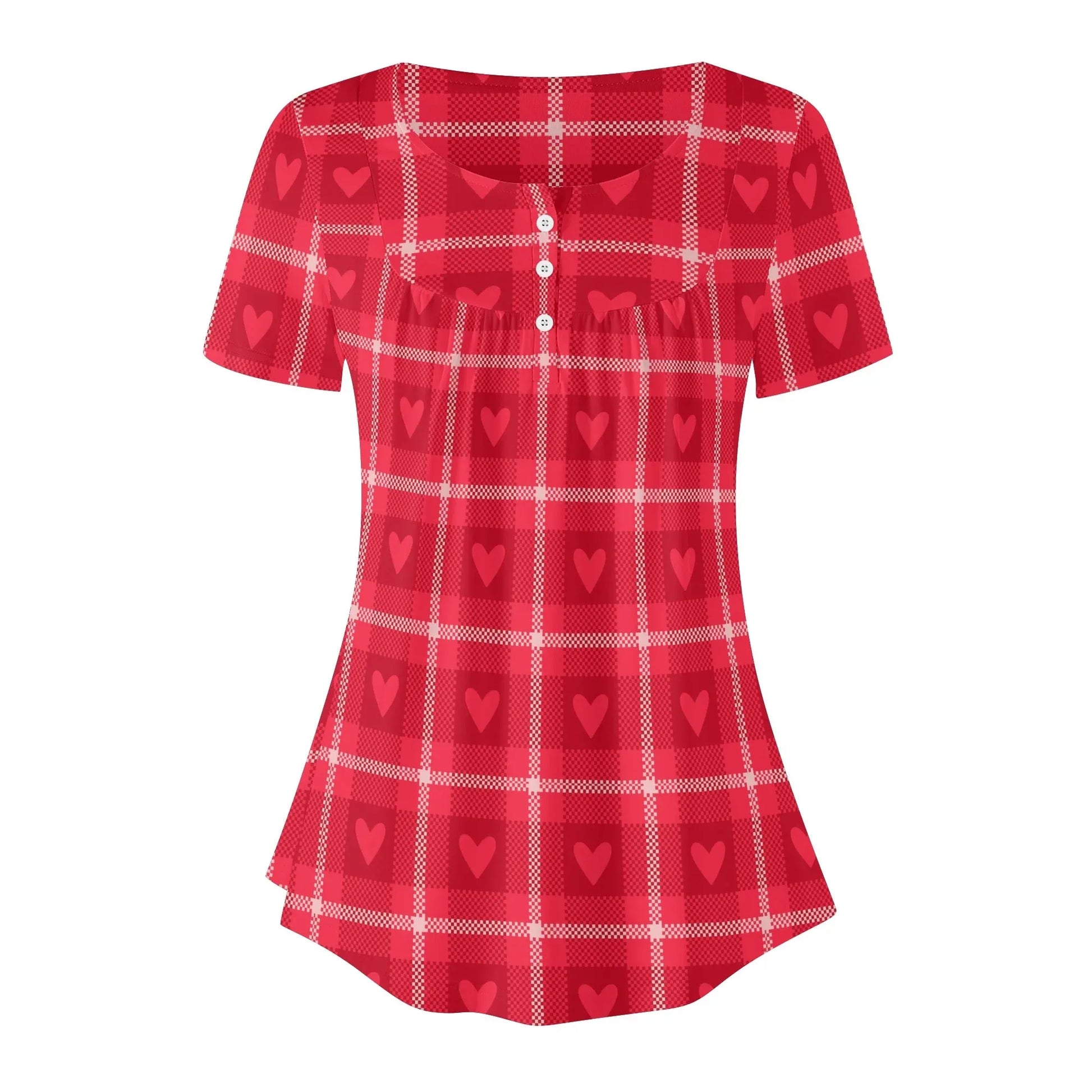 lockere-bluse-mit-u-ausschnitt-und-kurzen-armeln-fur-damen-rote-karo-herzchen-bluse-jlr-design-3 - JLR Design