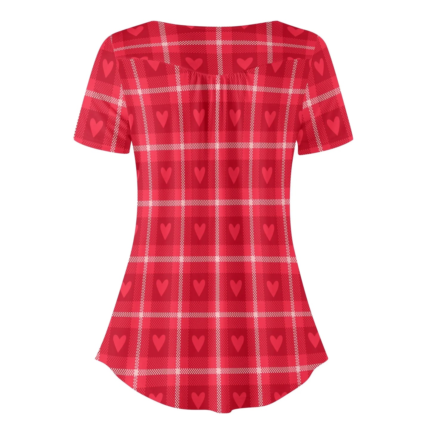 lockere-bluse-mit-u-ausschnitt-und-kurzen-armeln-fur-damen-rote-karo-herzchen-bluse-jlr-design-4 - JLR Design