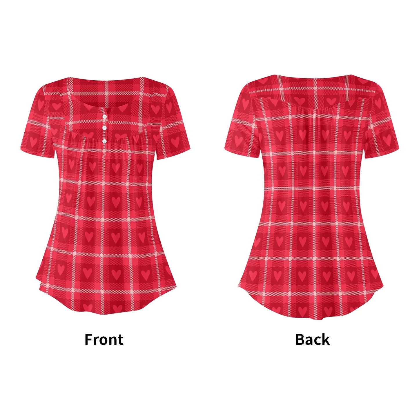 lockere-bluse-mit-u-ausschnitt-und-kurzen-armeln-fur-damen-rote-karo-herzchen-bluse-jlr-design-5 - JLR Design