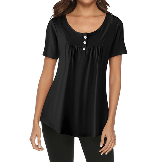 lockere-bluse-mit-u-ausschnitt-und-kurzen-armeln-fur-damen-schwarz-bluse-jlr-design-1 - JLR Design