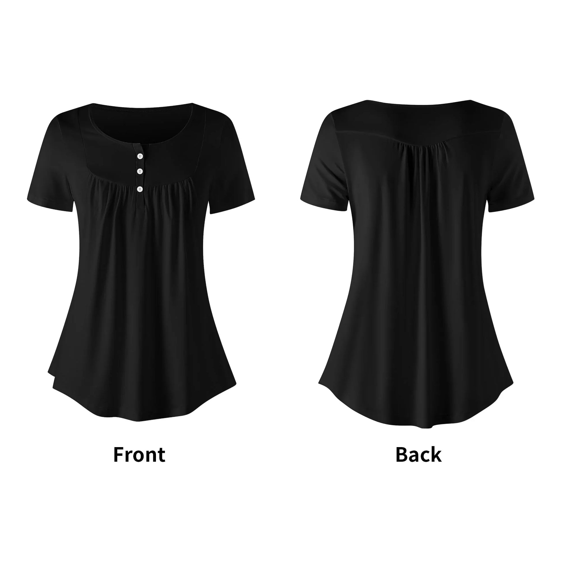 lockere-bluse-mit-u-ausschnitt-und-kurzen-armeln-fur-damen-schwarz-bluse-jlr-design-5 - JLR Design