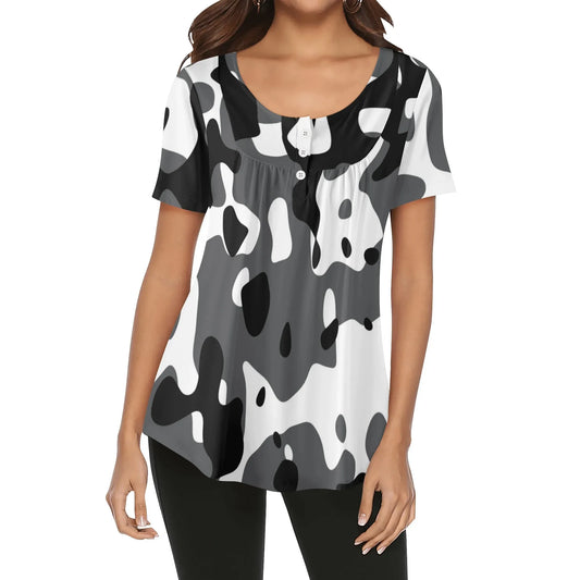 lockere-bluse-mit-u-ausschnitt-und-kurzen-armeln-fur-damen-schwarz-grau-weiss-camouflage-bluse-jlr-design-1 - JLR Design
