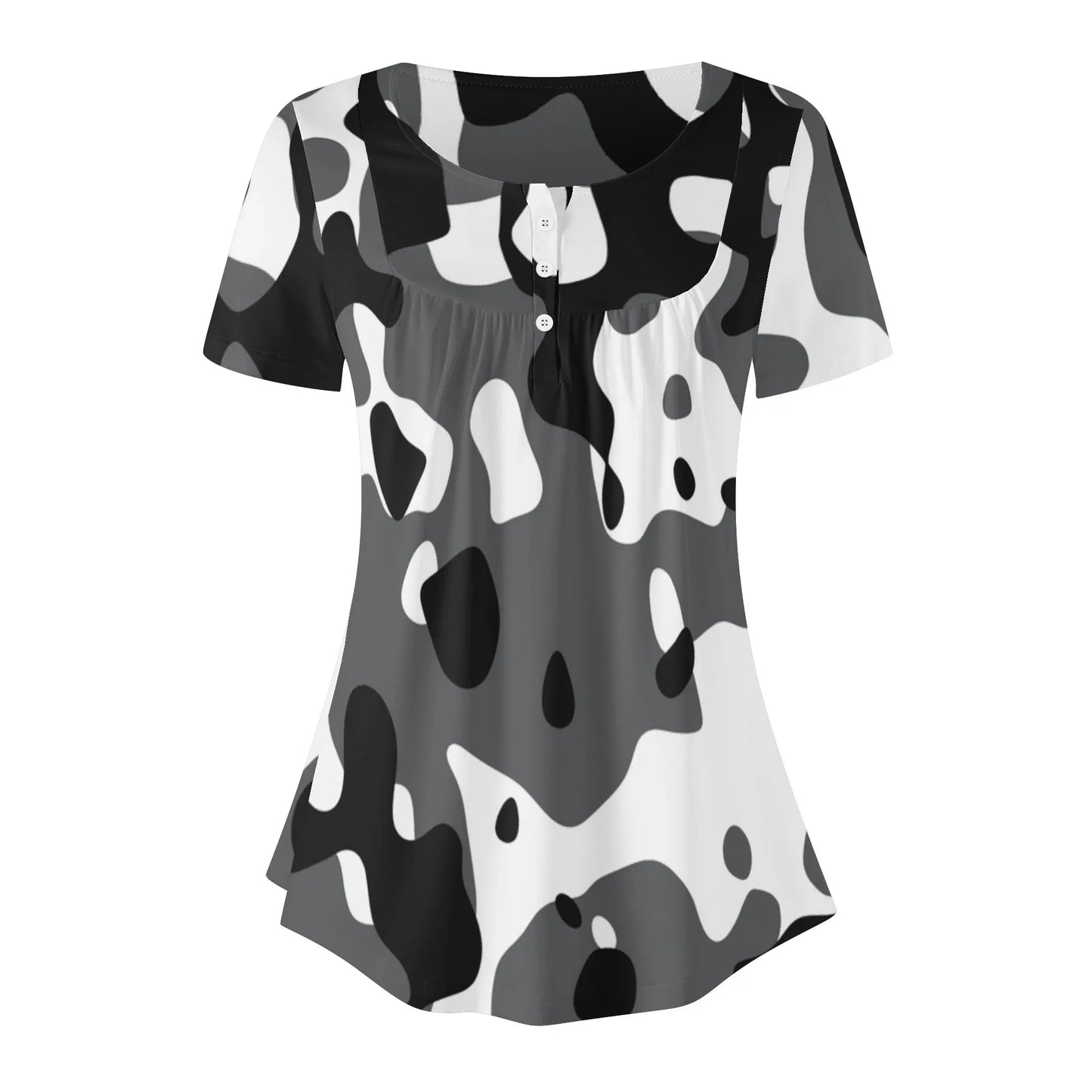 lockere-bluse-mit-u-ausschnitt-und-kurzen-armeln-fur-damen-schwarz-grau-weiss-camouflage-bluse-jlr-design-3 - JLR Design