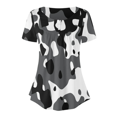 lockere-bluse-mit-u-ausschnitt-und-kurzen-armeln-fur-damen-schwarz-grau-weiss-camouflage-bluse-jlr-design-3 - JLR Design