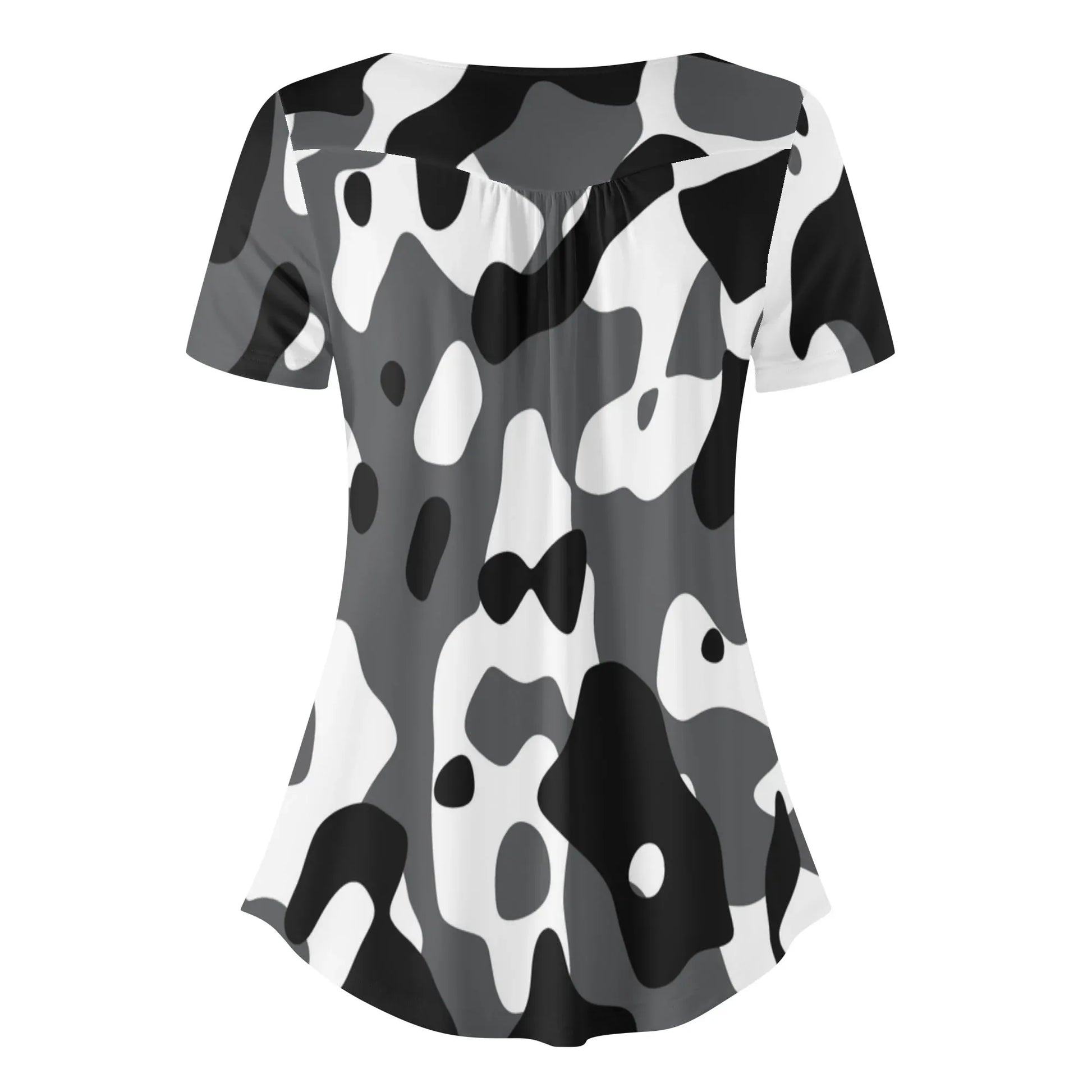 lockere-bluse-mit-u-ausschnitt-und-kurzen-armeln-fur-damen-schwarz-grau-weiss-camouflage-bluse-jlr-design-4 - JLR Design