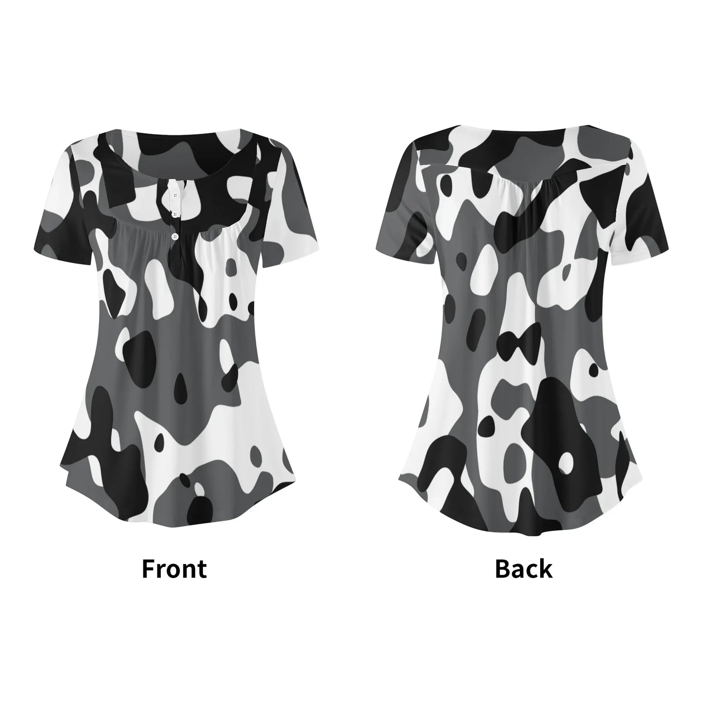 lockere-bluse-mit-u-ausschnitt-und-kurzen-armeln-fur-damen-schwarz-grau-weiss-camouflage-bluse-jlr-design-5 - JLR Design