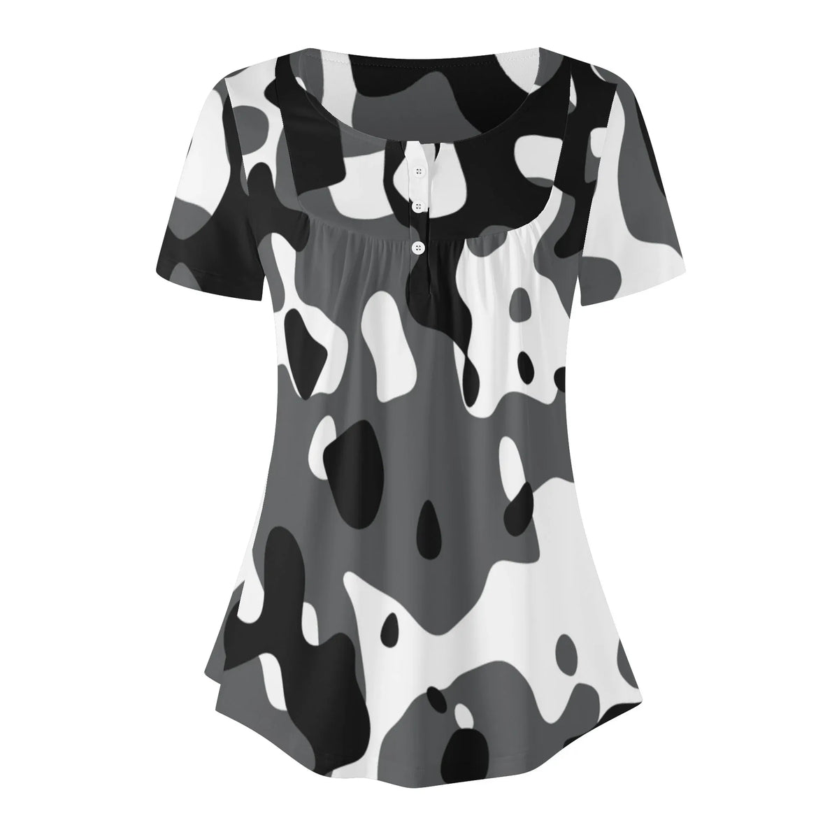 lockere-bluse-mit-u-ausschnitt-und-kurzen-armeln-fur-damen-schwarz-grau-weiss-camouflage-bluse-jlr-design-jlr-design-de-3 - JLR Design