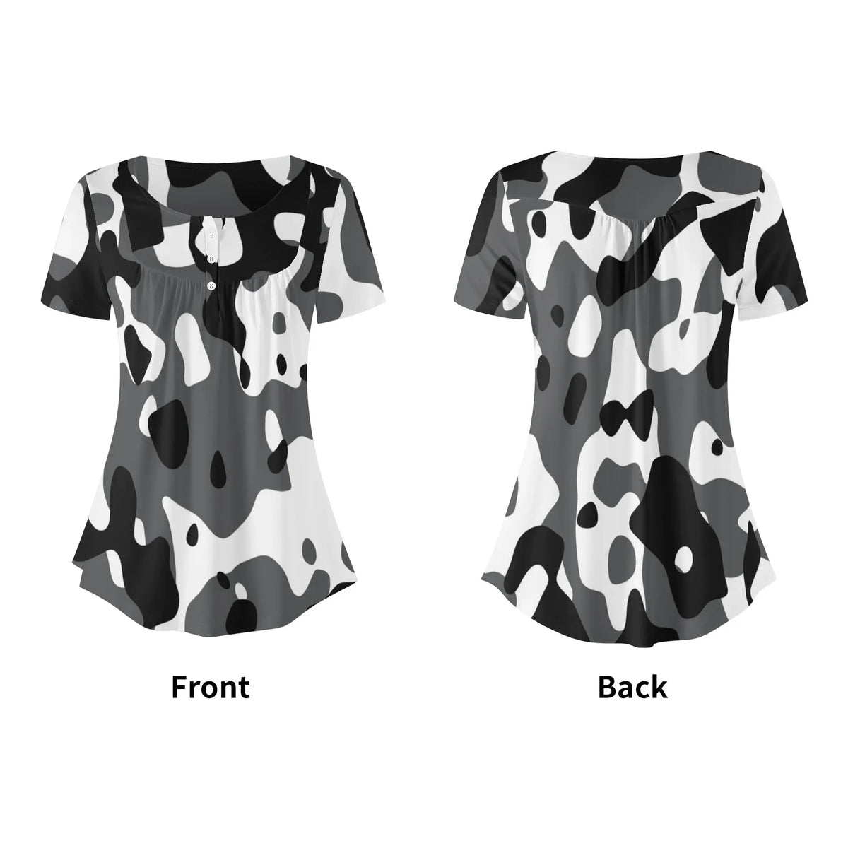 lockere-bluse-mit-u-ausschnitt-und-kurzen-armeln-fur-damen-schwarz-grau-weiss-camouflage-bluse-jlr-design-jlr-design-de-5 - JLR Design