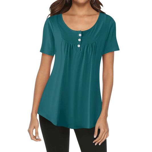 lockere-bluse-mit-u-ausschnitt-und-kurzen-armeln-fur-damen-sherpa-blue-bluse-jlr-design-1 - JLR Design