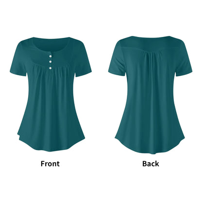 lockere-bluse-mit-u-ausschnitt-und-kurzen-armeln-fur-damen-sherpa-blue-bluse-jlr-design-5 - JLR Design