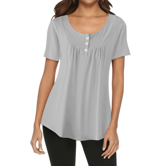 lockere-bluse-mit-u-ausschnitt-und-kurzen-armeln-fur-damen-silber-bluse-jlr-design-1 - JLR Design
