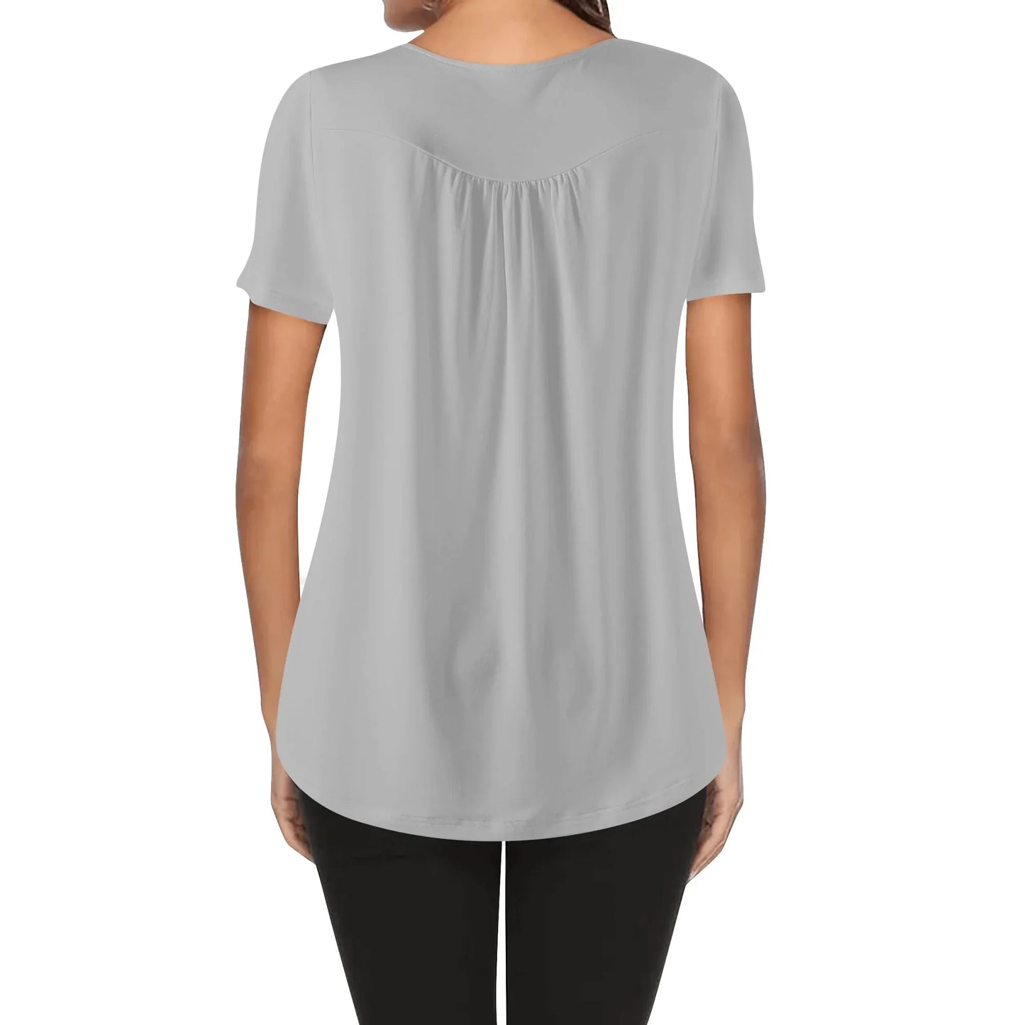 lockere-bluse-mit-u-ausschnitt-und-kurzen-armeln-fur-damen-silber-bluse-jlr-design-2 - JLR Design