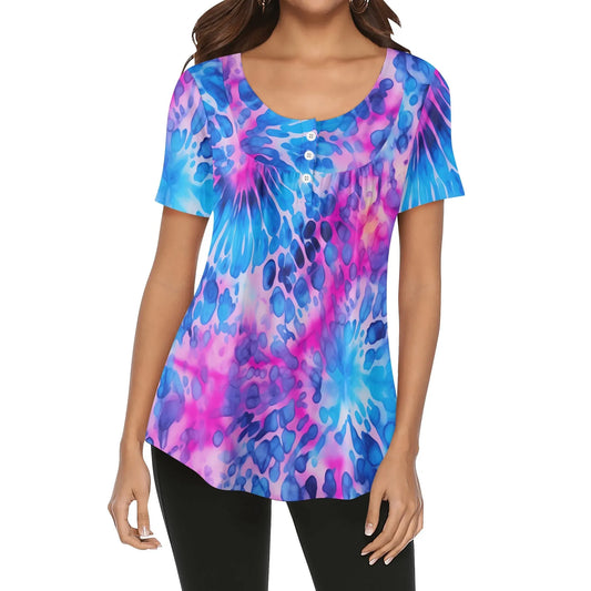 lockere-bluse-mit-u-ausschnitt-und-kurzen-armeln-fur-damen-tie-dye-v1-bluse-jlr-design-1 - JLR Design