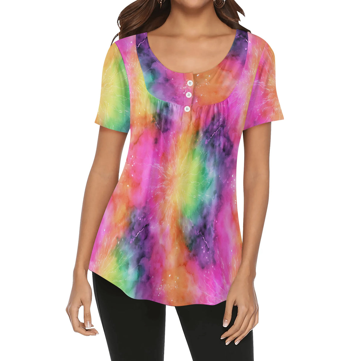 lockere-bluse-mit-u-ausschnitt-und-kurzen-armeln-fur-damen-tie-dye-v2-bluse-jlr-design-jlr-design-de-1 - JLR Design