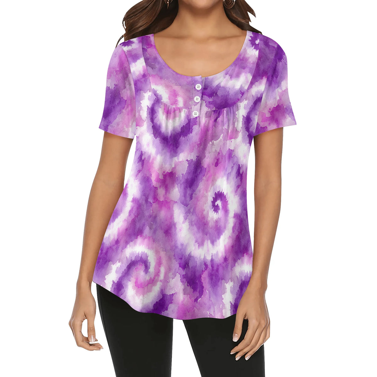 lockere-bluse-mit-u-ausschnitt-und-kurzen-armeln-fur-damen-tie-dye-v4-bluse-jlr-design-jlr-design-de-1 - JLR Design